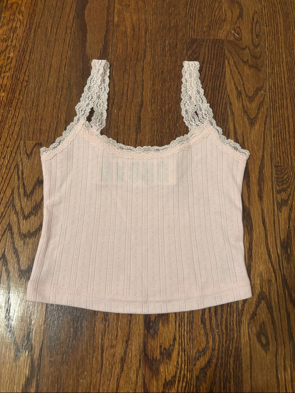 NWT Urban Outfitters Women’s Baby Pink Ribbed Lace-Trim Tank Top Size XS